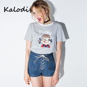 Crewneck Short Sleeve Cartoon printing Top Blouse